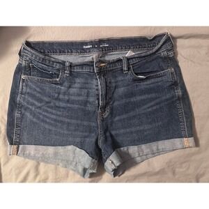 Old Navy Mid-Rise Boyfriend Denim Shorts Dark Wash Cuffed Size 14